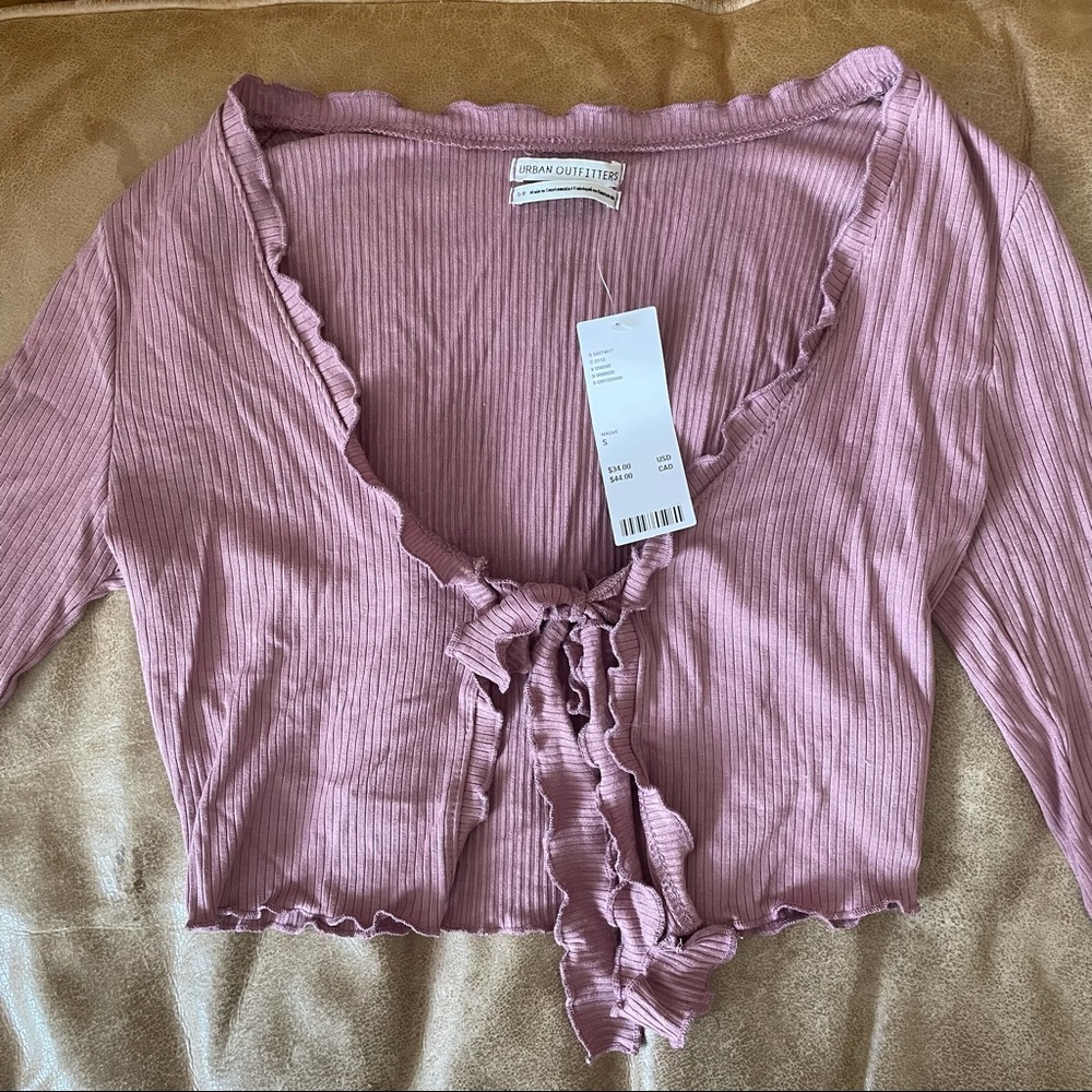 MAUVE TIE CROPPED CARDIGAN STYLED TOP - Picture 5 of 13